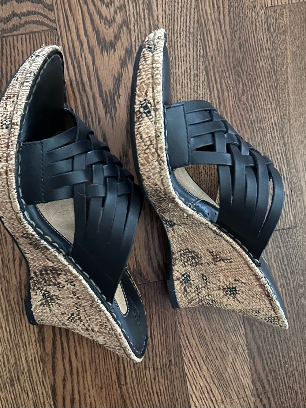Born Black Woven Leather Slide Sandals 7M